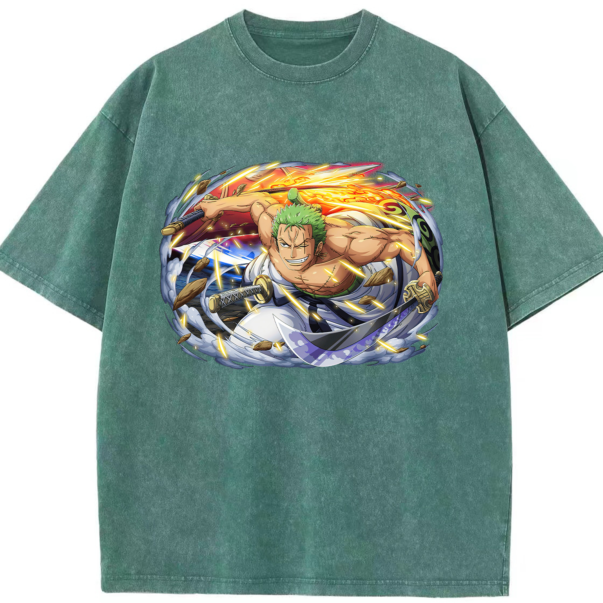 ワンピース ロロノア・ゾロ ONE PIECE Roronoa Zoro 綿100% ヴィンテージ風 半袖Tシャツ（フロントプリント）